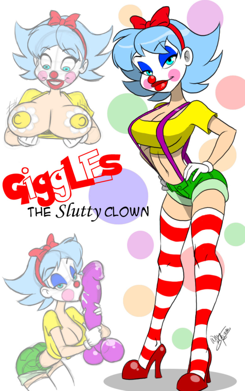 balloon balloon_animal blowjob clown clown_girl clown_makeup clown_nose giggles_the_slutty_clown high_heels hotpants painted_nipples slut suspenders