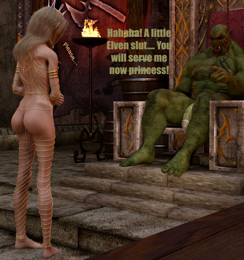 1boy 1girls 3d age_difference anal begging begging_for_mercy big_dom_small_sub blonde_hair body_chains bondage bound bound_wrists bulge captured chains crying crying_with_eyes_open dialogue dungeon elf elf_female english_dialogue english_text enslaved_royal female imminent_rape imminent_sex larger_male male maledom maledom_caption orc orc_male original_character pierced_nipples piercing princess pussy rape scared sex_slave size_difference skinny slave slave_collar slavegirl small_breasts smaller_female that3dartist vanora virginity_loss