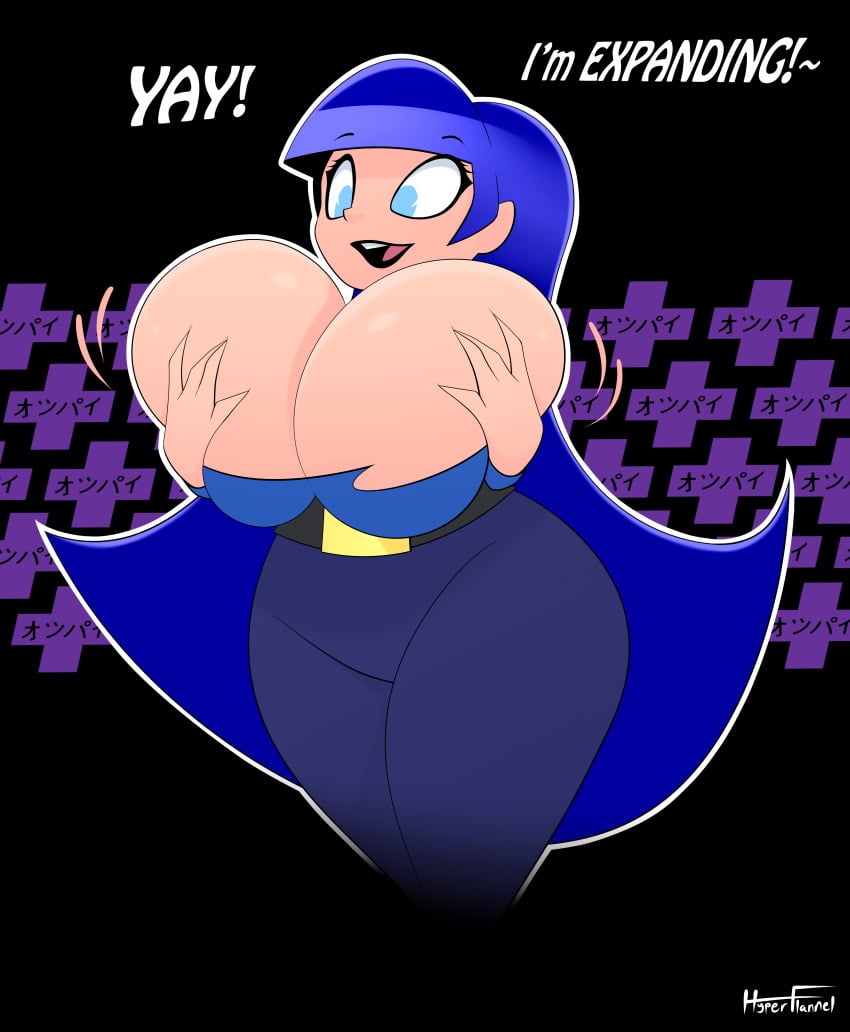 big_breasts blue_hair breast_expansion breast_inflation cleavage clothes_ripping clothes_tearing hourglass_figure huge_breasts hyper hyper_breasts hyperflannel massive_breasts miss_blue_leader oc original_character pac-man_eyes ripped_clothing thick_thighs torn_clothes torn_clothing wide_hips