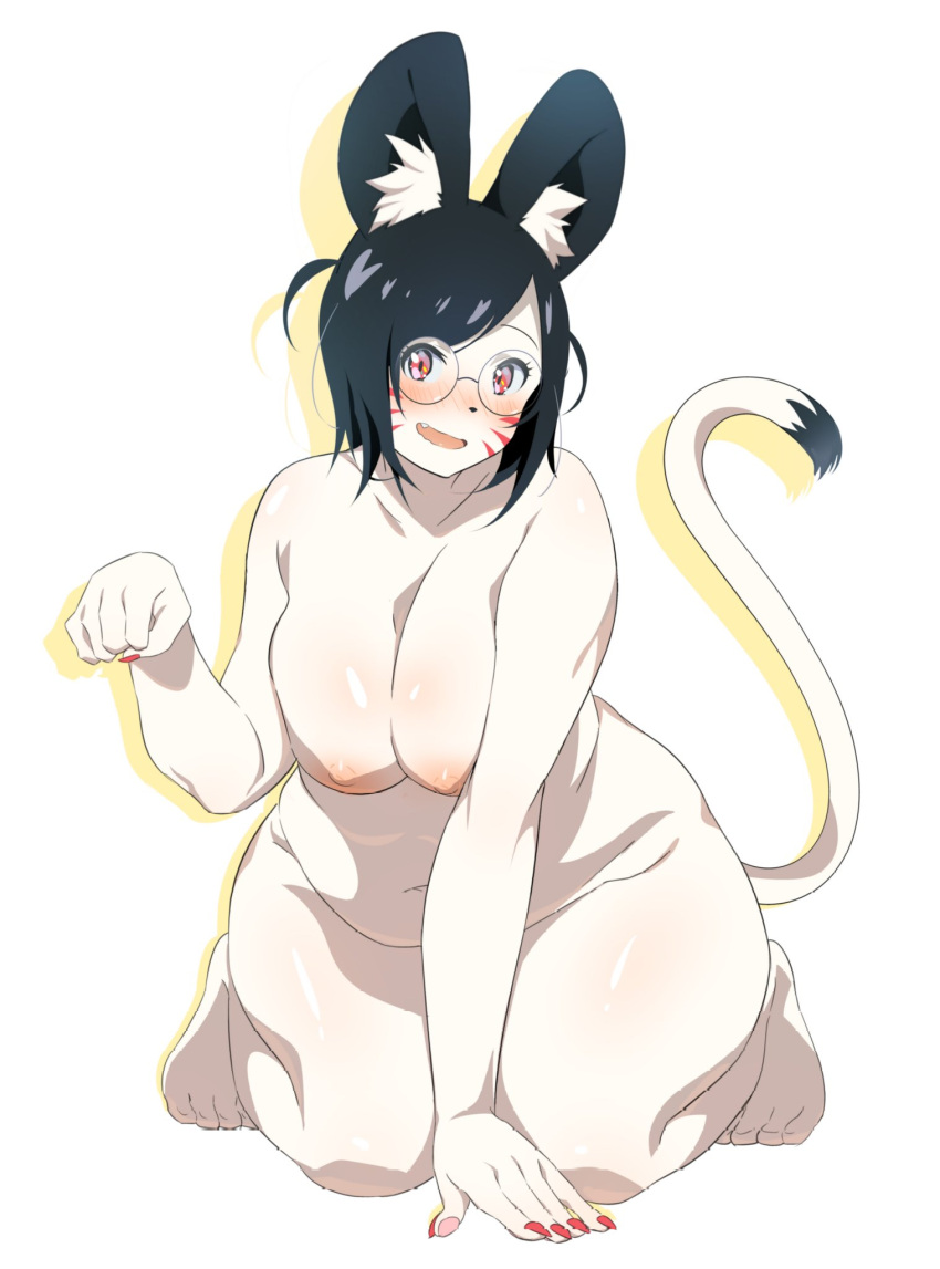 anthro black_hair cat_ears cat_girl cat_pose cat_tail catgirl fat fat_ass fat_butt fat_female fat_folds fat_fur furry furry_female glasses glasses_on_head glasses_only indie_virtual_youtuber niya nude nude_female on_knees original_character part_6 part_of_a_set pink_eyes short_hair strip_game virtual_youtuber vtuber vtuber_persona