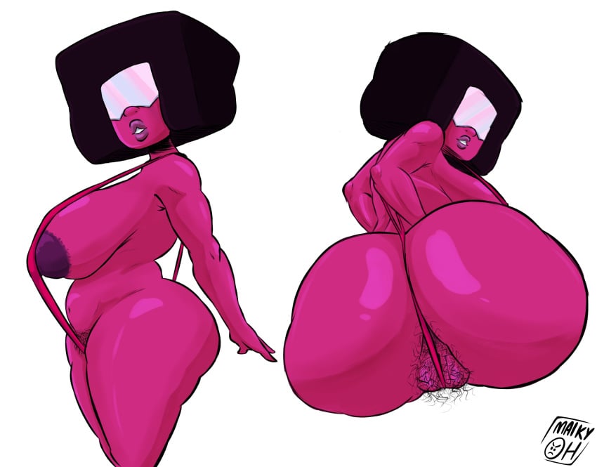 garnet_(steven_universe) gem gem_(species) hairy_pussy huge_ass huge_breasts maikyoh milf pubic_hair sling_bikini steven_universe