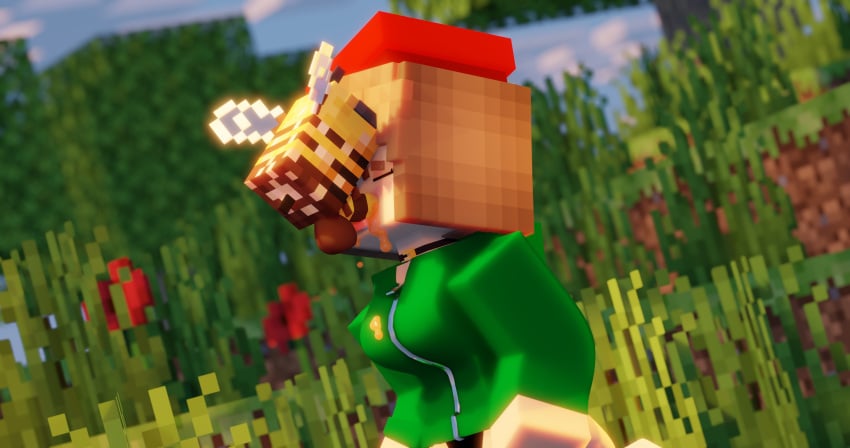 1boy 1girls 3d bee bee_(minecraft) blue_eyes breasts brown_hair clothed_female cum cum_in_mouth cum_inside erect_penis face_fucking flower_in_hair honey horny_female human human_female humanoid insect insects jenny_belle_(slipperyt) mine-imator minecraft outside story_galory swallowing_cum tagme zoophilia