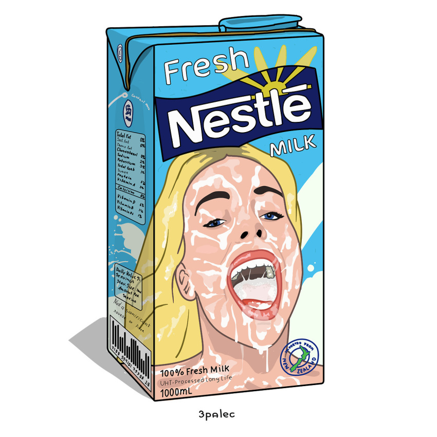 3palec blonde_hair bukkake cum cum_in_mouth cum_on_hair excessive_cum facial female fresh_milk_(nestle) milk_carton nestle