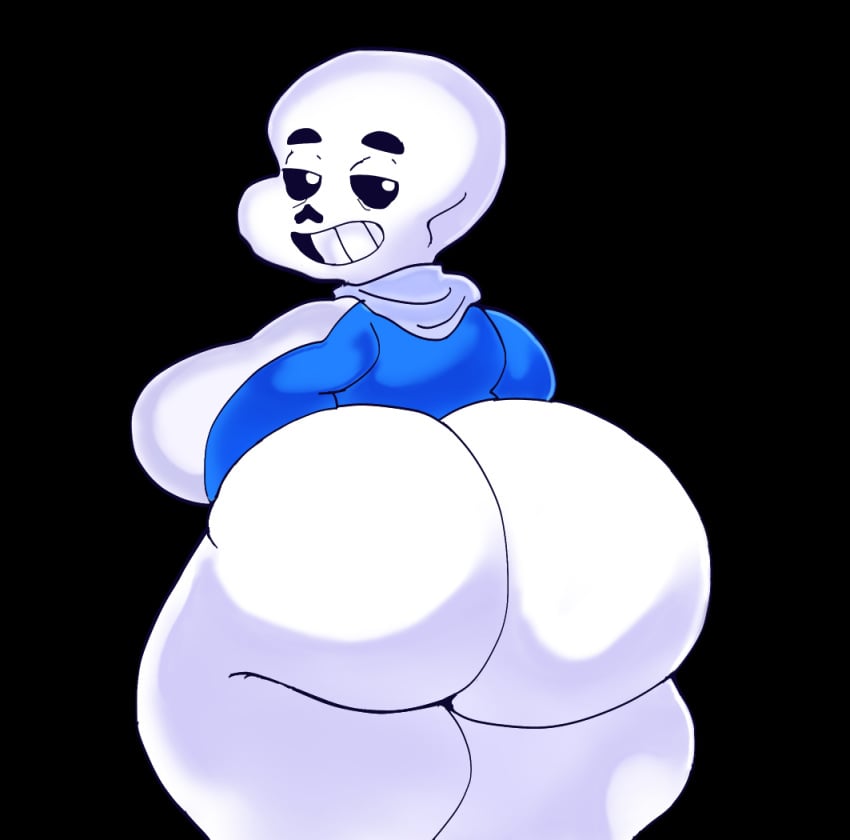 1boy ass ass_focus big_ass big_butt black_background bottomless bubble_ass bubble_butt looking_at_viewer male_only mriii4327 sans skeleton thick_ass thick_eyebrows thick_legs undertale undertale_(series) white_body