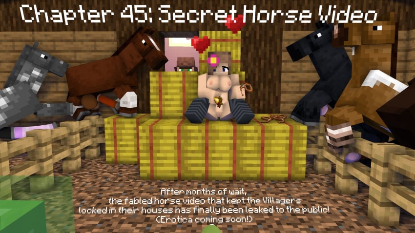 1girls 3d 5boys big_penis blue_eyes brown_hair carrot erect_nipples erect_penis farm flower_in_hair haybale horny_female horse_(minecraft) horsecock human human_female humanoid jenny_belle_(slipperyt) looking_at_viewer masturbation mine-imator minecraft nude_female outside smile spread_legs stockings story_galory tagme vegetable villager zoophilia