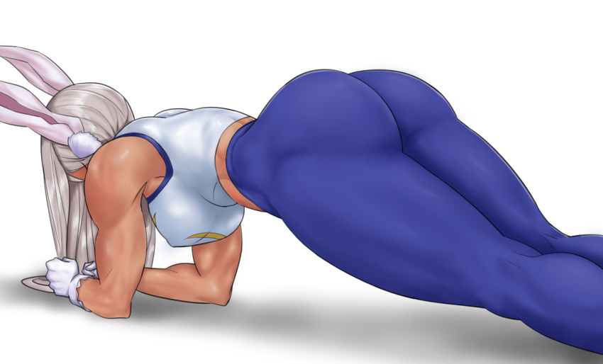 1girls ass ass_up athletic athletic_female big_ass big_butt breasts bunny_ears bunny_girl curvy dark-skinned_female dark_skin exercise exercising female female_focus female_only large_ass leggings long_hair medium_breasts miruko muscular muscular_arms muscular_female muscular_thighs my_hero_academia plank planking push-up rumi_usagiyama shounen_jump silver_hair simple_background solo solo_female solo_focus tagme thelorope thick_thighs thighs toned toned_body toned_female voluptuous white_background white_hair working_out workout