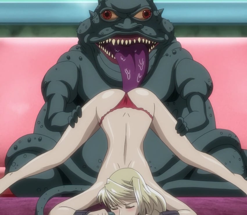 1boy 1girls alien ass_up blonde_hair face_down face_down_ass_up fat_man female iris_rebel long_tongue male monster rape sex soukou_kijo_iris stitched ugly warts