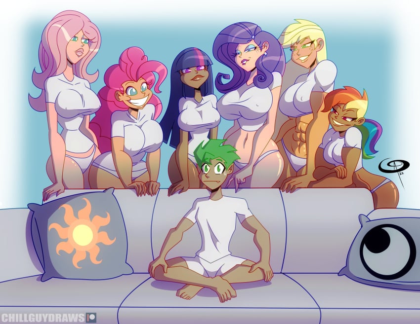 1boy 2022 6girls applejack_(mlp) biting_lip boxers curvy_female dark-skinned_female dark_skin female fluttershy_(mlp) friendship_is_magic frostbiteboi human human_only humanized male mane_six mane_six_(mlp) meme multiple_females multiple_girls my_little_pony panties pinkie_pie_(mlp) piper_perri_surrounded rainbow_dash_(mlp) rarity_(mlp) sitting smaller_male smooth_skin spike_(mlp) spike_gets_all_the_mares sweatdrop t-shirt twilight_sparkle_(mlp) white_panties