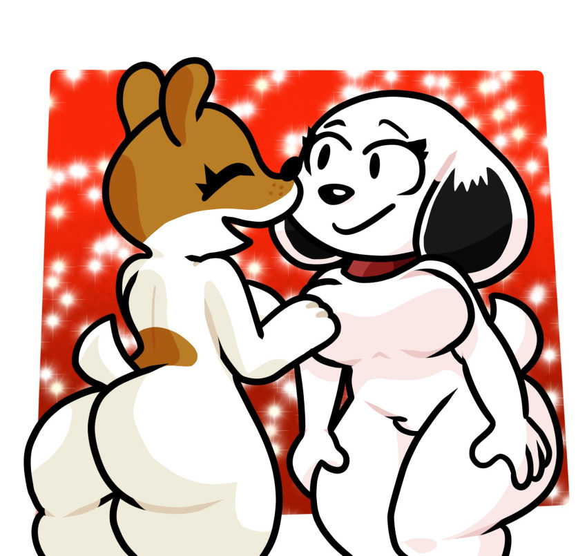 2girls anthro belle_(peanuts) big_ass big_breasts breasts bubble_butt canine crossover female female_only fur furry huge_ass lewdewott olive_(olive_the_other_reindeer) olive_the_other_reindeer peanuts peanuts_worldwide_llc rule_63 wildbrain