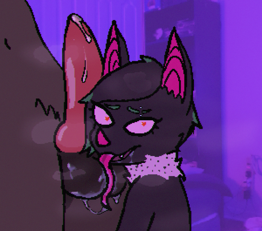 <3_eyes anthro ball_lick balls bat bodily_fluids canid canine dragonfruit(character) dripping duo female genital_fluids genitals heart knot licking long_tongue male male/female mammal oral precum precum_drip ratdraws saliva saliva_string sex tongue tongue_out