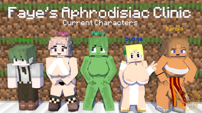 1boy 1futa 3d 4girls adam_viridis_(storygaory) big_ass big_breasts character_profile clothed elf elf_ears elf_female elf_male faye_lux-rubra_(story_galory) green_eyes green_hair melly_miscere_(story_galor) mine-imator minecraft model nude_female outside slime_girl story_galory sylvia_lux-rubra_(story_galor) tagme tanya_fuscus_(story_galory)