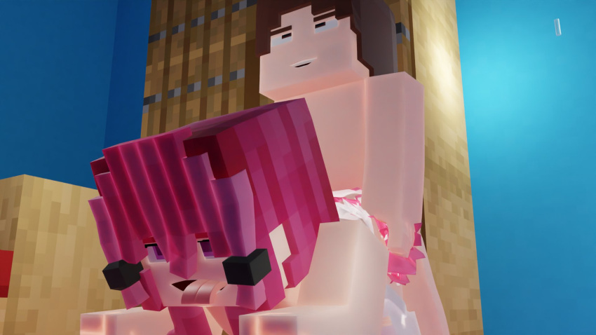 1boy 1boy1girl 1girls 3d ahe_gao blender brown_eyes brown_hair doggy_style female horny_female male male/female martin_(nsfwmartin) minecraft no_panties nsfwmartin nude open_mouth outside pink_eyes pink_hair skirt smile tagme tongue_out withya_krazy