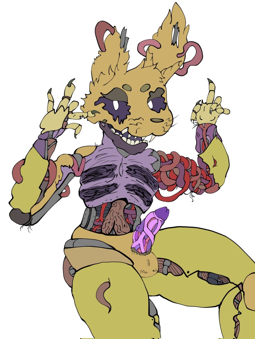 animatronic anthro balls burntrap claws clothing fangs five_nights_at_freddy's five_nights_at_freddy's:_security_breach fur genitals gore hi_res humanoid internal lagomorph leporid machine male mammal nude organs penis pink_penis purple_body purple_penis purple_sclera rabbit ralseibutbigger robot scottgames solo stomach teeth thick_thighs unusual_anatomy unusual_genitalia unusual_penis video_games white_eyes william_afton wire yellow_body yellow_fur