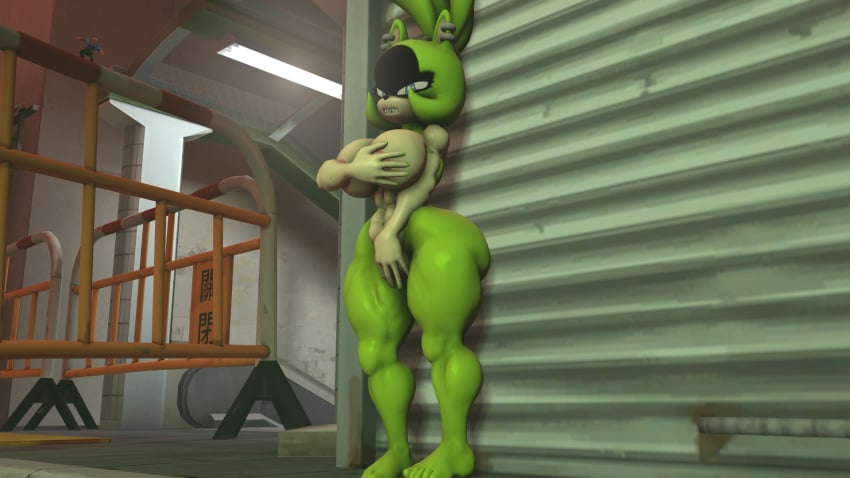 1girls 3d 3d_(artwork) 5_fingers 5_toes abs angry_face big_breasts blue_eyes bubble_butt canyouquacksfm_(artist) covering_breasts covering_crotch curvy curvy_female ear_piercing embarrassed engineer_(team_fortress_2) engineer_gaming eyelashes female female_focus green_body green_fur green_hair green_nails huge_ass huge_breasts idw_comics idw_publishing male mobian_(species) muscular_female muscular_legs muscular_thighs sega sfm sharp_teeth sonic_(series) sonic_the_hedgehog_(comics) sonic_the_hedgehog_(idw) sonic_the_hedgehog_(series) source_filmmaker surge_the_tenrec team_fortress_2 thick_ass thick_thighs thighs tiny_desk_engineer tsundere wide_hips