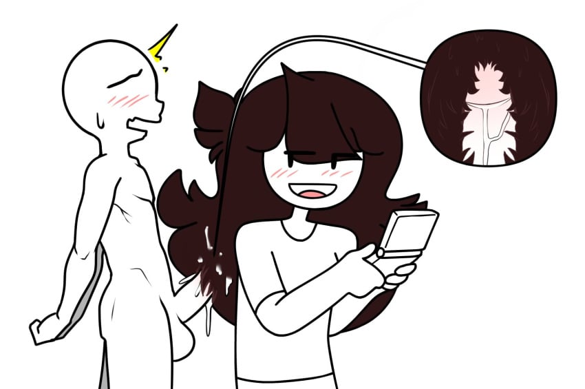 1girls 1male big_penis blush brown_hair close-up cum_in_hair cum_on_hair distracted fully_clothed gameboy hair_harpoon hairjob jaiden jaiden_animations long_hair mob_face nude_male steca tagme thelazyart thick_hair youtube youtuber