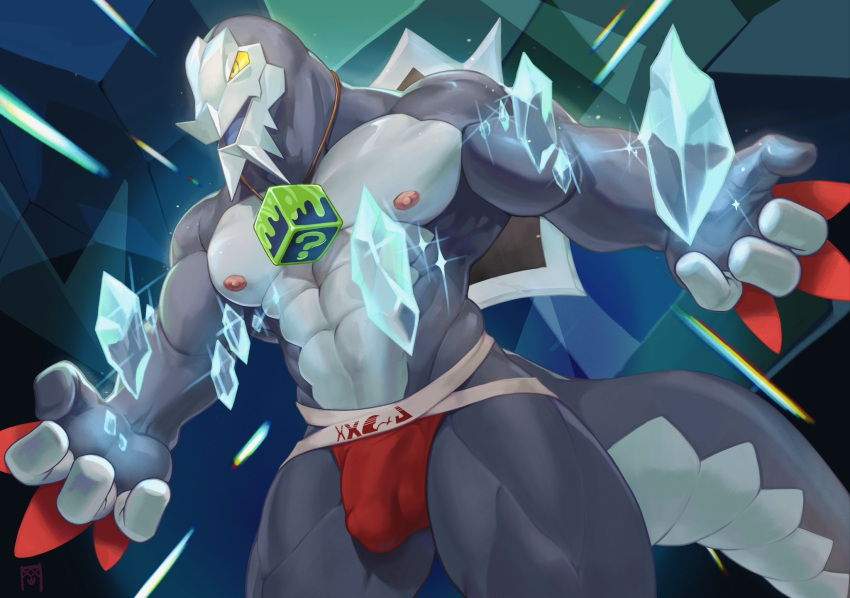 abs anthro anthro_only barazoku baxcalibur benoitxie bulge clothing crystal dragon genital_outline hi_res ice jewelry jockstrap jockstrap_only magic male male_only muscular muscular_anthro muscular_male necklace nintendo nipples pecs penis_outline pokémon_(species) pokemon scalie solo underwear yellow_eyes