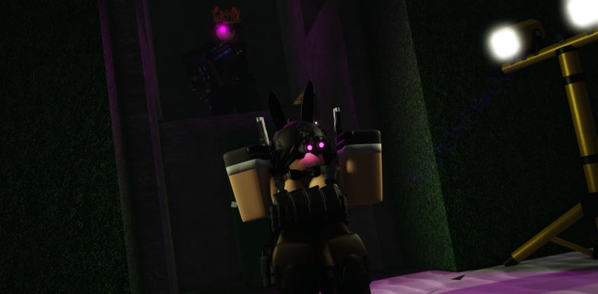 1boy 1girls 3d armor bunny_girl dark decaying_winter grace_(bloxmodeller) grinning gun imminent_sex moosty night_vision_goggles nighttime outside pistol roblox roblox_game robloxian self_upload sledge_king tactical_gear tagme