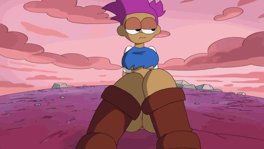 animated bottomless cartoon_network enid enid_(ok_k.o.!_lbh) exposed_breasts exposed_pussy exposing_breasts exposing_chest exposing_self female female_focus female_only gif lifting_shirt looking_at_viewer navel ok_k.o.!_let's_be_heroes spread_legs spreading_legs tagme thick_thighs