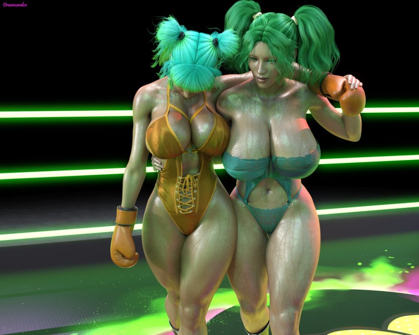 2girls 3d artist_name athletic athletic_female big_breasts bisexual bisexual_(female) boxer boxing boxing_gloves boxing_ring breasts bursting_breasts busty cleavage curvaceous curvy curvy_figure daz3d daz_studio digital_media_(artwork) dreamcandice eyebrows eyelashes eyes female female_focus female_only fighter fit fit_female gloves green_hair hair hips hourglass_figure huge_breasts human ikkitousen large_breasts legs light-skinned_female light_skin lips mature mature_female orange_boxing_gloves orange_gloves ryofu_housen thick thick_legs thick_thighs thighs top_heavy upper_body voluptuous waist wide_hips