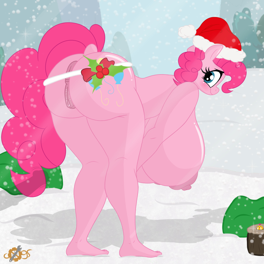 1girls absurd_res anthro anthrofied anus ass bent_over big_breasts big_butt breasts christmas christmas_clothing christmas_headwear clothing cogsfixmore completely_nude completely_nude_female equid equine female female_only friendship_is_magic full_body genitals hasbro hat headgear headwear hi_res holidays huge_breasts hyper hyper_breasts mammal my_little_pony naked naked_female nipples nude nude_female pinkie_pie_(mlp) pussy santa_hat snow snowing solo solo_female straight_hair