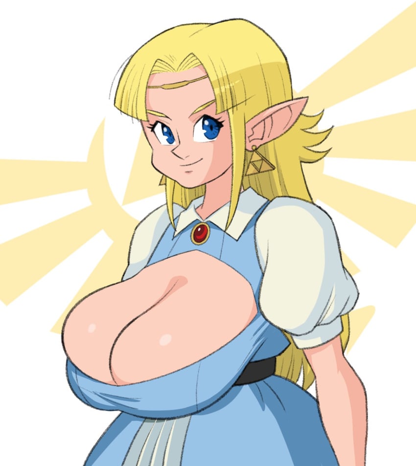 1girls 2022 a_link_to_the_past big_breasts blonde_hair blue_eyes breasts cleavage_cutout cleavage_window earrings female female_only huge_breasts large_breasts light-skinned_female light_skin long_hair massive_breasts nintendo princess_zelda shiny_breasts shiny_hair shiny_skin solo_female the_legend_of_zelda tight_clothes tight_clothing yellow_hair zelda_(a_link_to_the_past) zigzaglewds