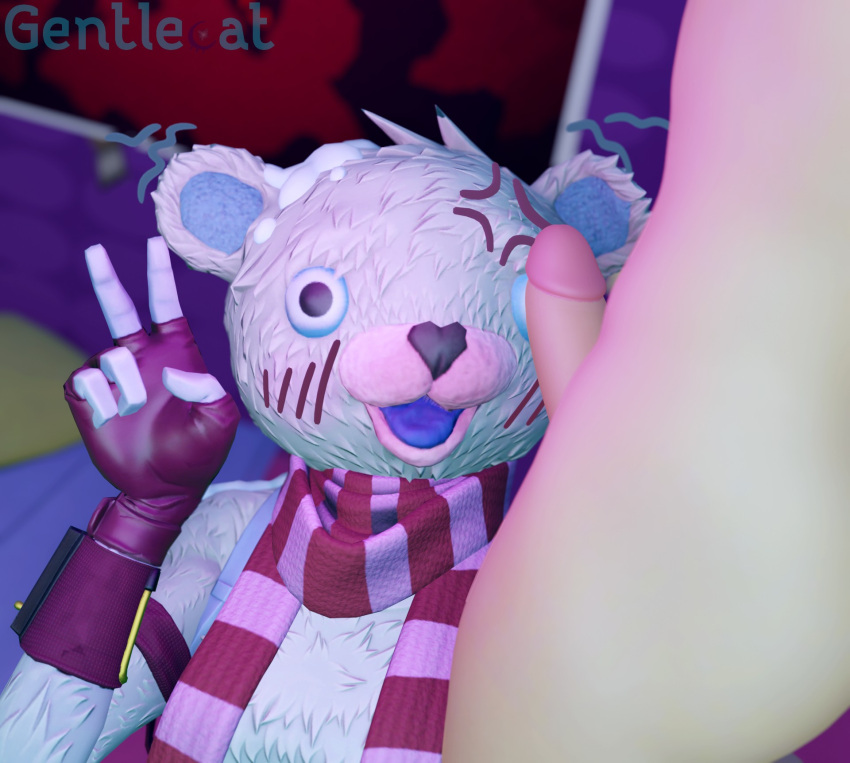 1boy 1girls bundles_(fortnite) fortnite gentlecat peace_sign penis_on_face pose