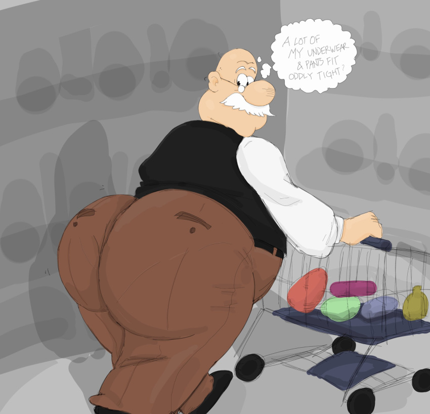 1boy animehikaridesu big_ass big_nose black_shirt black_shoes brown_pants bubble_butt glasses grocery_store huge_ass male_only mr_grouse older_male public shopping_cart skin_tight solo solo_male superchub tagme the_loud_house white_mustache