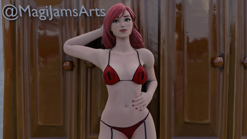 1girls 3d bra epic_games female female_only fortnite fortnite:_battle_royale light-skinned_female light_skin lingerie looking_aside magijams marvel marvel_comics mary_jane_watson mary_jane_watson_(fortnite) pose posing red_hair solo solo_female spider-man_(series) straight_hair