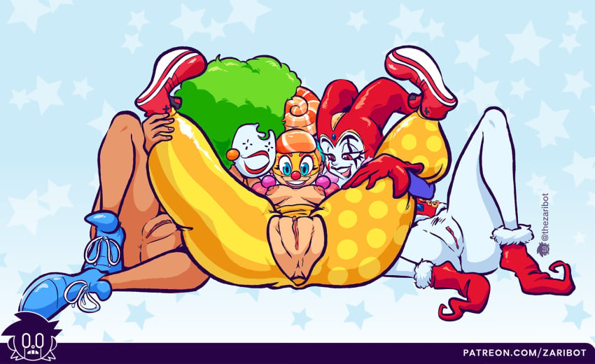 3girls anus arms_(game) ass breasts castle_crashers chrono_cross clown clown_girl clussy crossover harle legs_spread lola_pop multiple_girls nipples orange_princess_(castle_crashers) pale_skin pubic_hair pussy smooth_skin zaribot