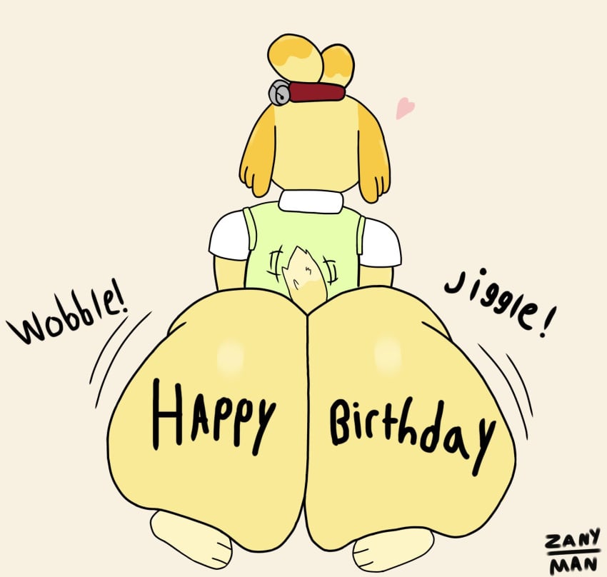 2022 2d animal_crossing anthro ass big_ass bubble_butt canine female female_only furry happy_birthday huge_ass isabelle_(animal_crossing) nintendo office_lady shih_tzu zanymann