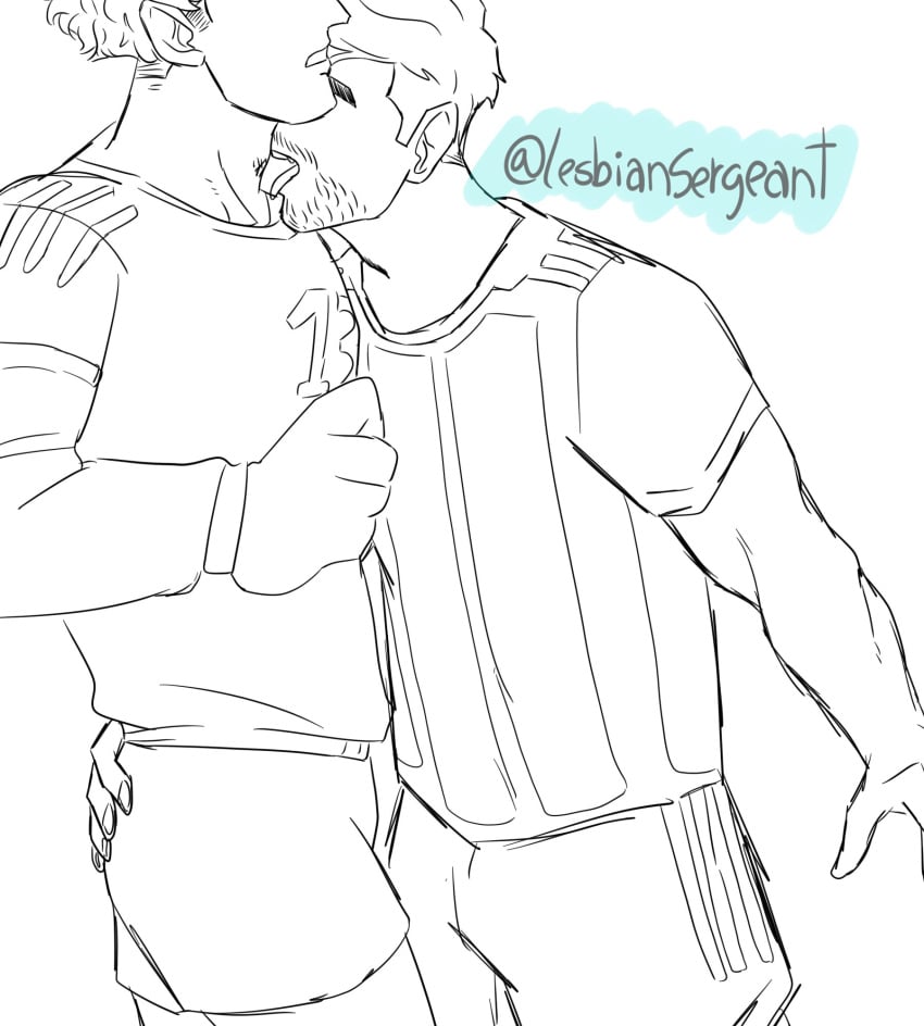 2boys argentina beard duo gay grabbing grabbing_ass guillermo_ochoa kissing kissing_neck lesbiansergeant licking lionel_messi male male/male male_only shorts size_difference sketch soccer_uniform sports_uniform sportswear world_cup yaoi