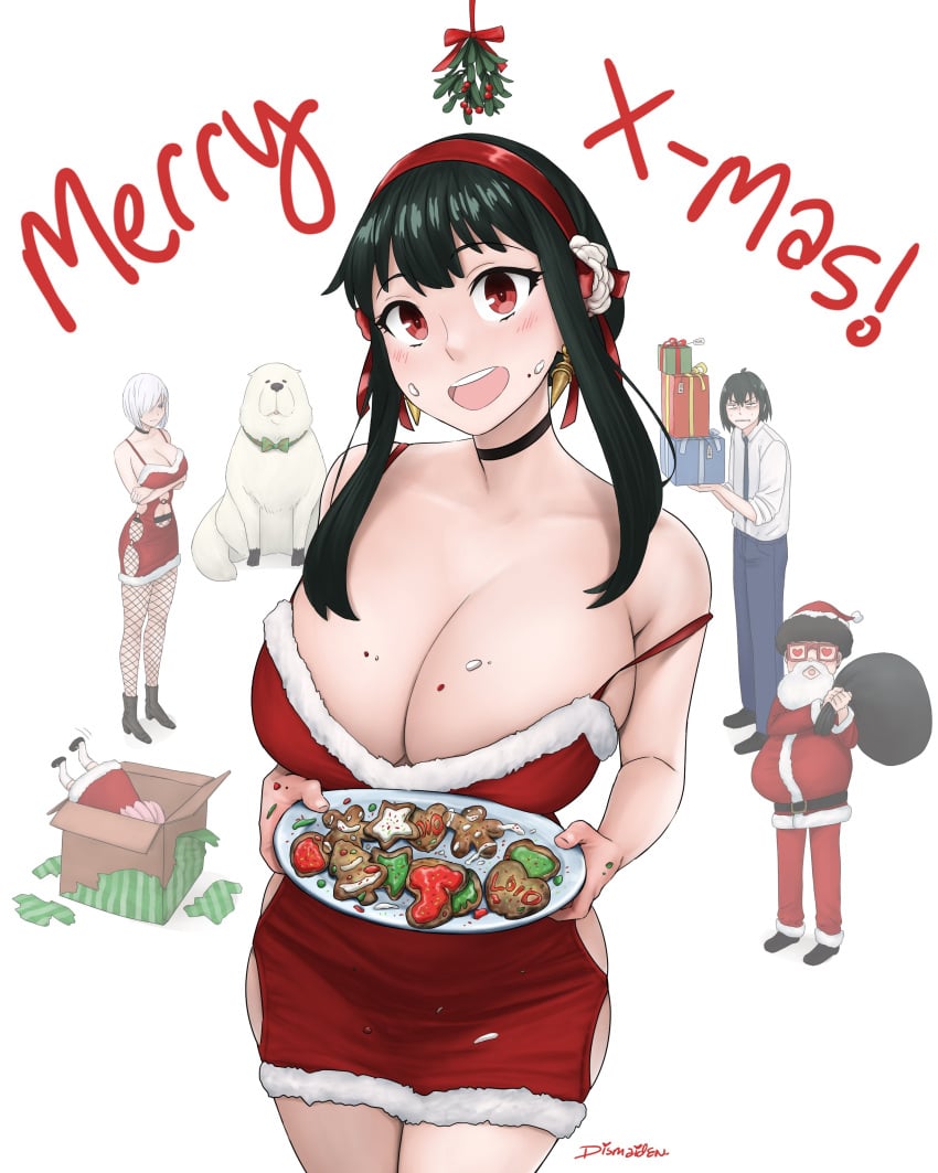 anya_forger big_breasts bond_forger christmas christmas_outfit christmas_present christmas_tree cleavage cookie dismaiden female female_focus fiona_frost gingerbread_cookie light-skinned_female loid_forger male_pov merry_christmas milf nightfall_(spy_x_family) pov present santa spy_x_family thick_thighs wholesome yor_briar yor_forger