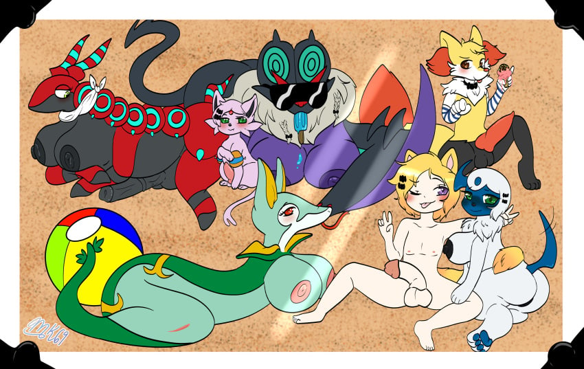 absol absurd_res alex_alva anthro beach braixen breasts catboy eeveelution espeon female feral futanari generation_2_pokemon generation_3_pokemon generation_5_pokemon generation_6_pokemon genitals group herm hi_res human intersex interspecies male mammal motherkarma69 nintendo noivern penis pokémon_(species) pokemon pokemon_(species) pokemon_team pokemon_trainer pokephilia scolipede seaside serperior video_games