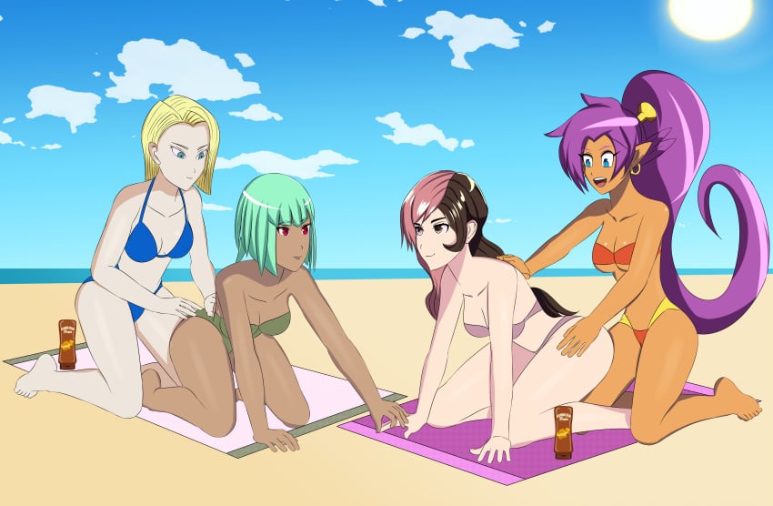 4girls all_fours android_18 anoneysnufftan applying_sunscreen beach bikini blonde_hair blue_eyes brown_hair dragon dragon_ball dragon_ball_z edasbild embarrassed emerald_sustrai female female_only green_hair hand_on_ass hand_on_back hand_on_thigh hawaiian_tropic heterochromia humiliation imminent_death killer_lotion long_hair lotion_bottle massage multiple_girls murder neo_(rwby) ocean peril pink_hair pointy_ears punishment purple_hair red_eyes rubbing rwby sand seaside shantae shantae_(character) short_hair sky smooth_skin snuff summer sunbathing swimsuit towel two-tone_hair