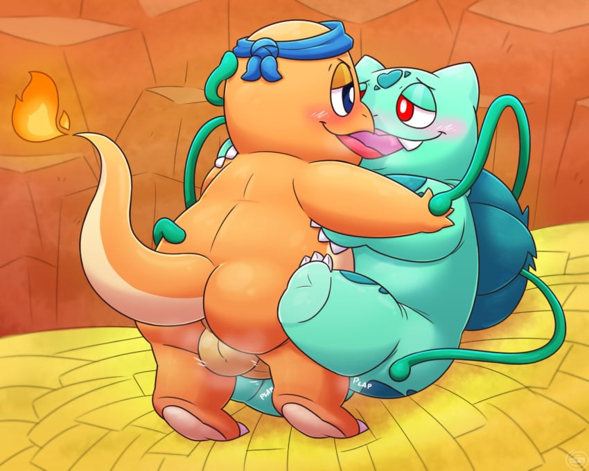 3_toes accessory anal anal_sex ass backsack balls blue_eyes blush bulbasaur charmander claws cute_fangs detailed_background duo feet feral feral_on_feral feral_penetrated feral_penetrating feral_penetrating_feral fire flaming_tail french_kissing from_front_position generation_1_pokemon genitals green_body green_scales headband heart hi_res humanoid_genitalia humanoid_penis kissing leonthelionel looking_pleasured lying male male/male male_penetrated male_penetrating male_penetrating_male mating_press motion_lines nintendo on_back orange_body passionate penetration penile penile_penetration penis plant pokémon_(species) pokemon pokemon_(species) red_eyes scales sex toes tongue video_games vines