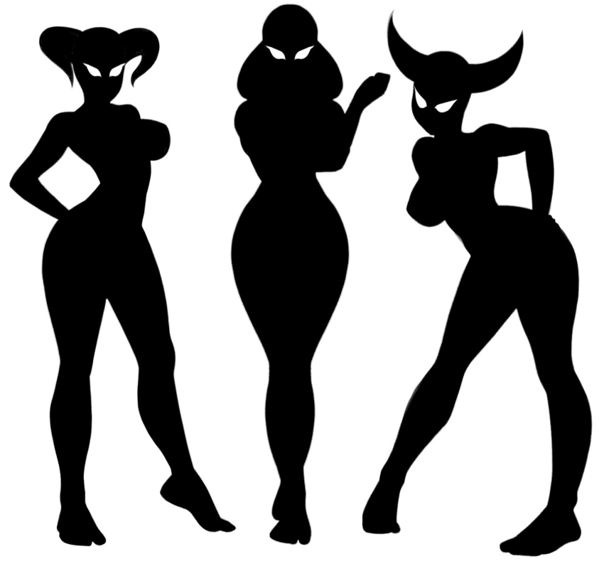 3girls big_breasts curvy demon demons different_breast_sizes different_poses female female_only hands_on_hips horns hourglass_figure humanoid large_breasts looking_at_viewer monster multiple_girls no_pupils saltyslice scp scp-205 scp_containment_breach scp_foundation shadow shadow_creature silhouette tagme white_eyes