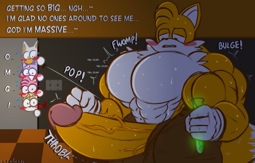 absurd_res amy_rose anthro big_muscles big_penis blaze_the_cat bodily_fluids canid canine cream_the_rabbit fox genitals group hi_res huge_cock huge_muscles hyper_muscles implied_growth lerntern male male_focus mammal miles_prower muscular muscular_anthro muscular_male penis rouge_the_bat sega solo sonic_(series) sonic_the_hedgehog_(series) sweat tails tails_the_fox throbbing throbbing_penis vein veiny_penis