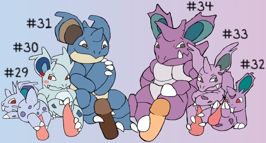 2_toes 3_toes anthro blush claws erection feet female feral foot_fetish foot_play footjob generation_1_pokemon genitals group hi_res horn male male/female male/male nidoking nidoqueen nidoran nidoran♀ nidoran♂ nidorina nidorino nintendo paws penis pokémon_(species) pokemon pokemon_(species) secretsableye sex simple_background smile text toes video_games