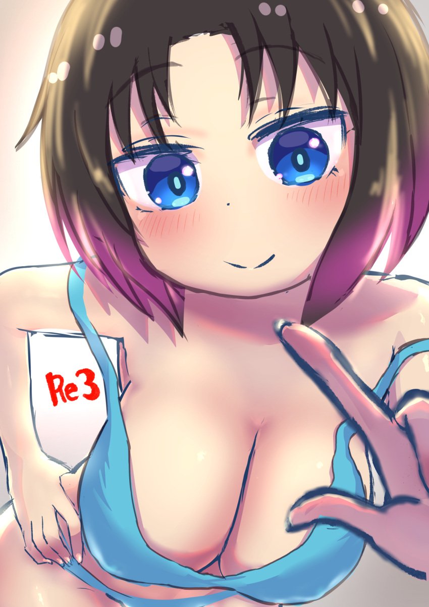 big_breasts black_hair blue_eyes blush blush_lines blushing breasts_focus cute elma_(dragon_maid) happy looking_at_viewer miss_kobayashi's_dragon_maid ozrereresan purple_hair sketch tagme