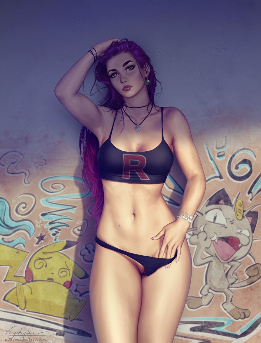 hair_down jessie_(pokemon) krysdecker looking_at_viewer pokemon pussy_peek red_hair shaved_pussy