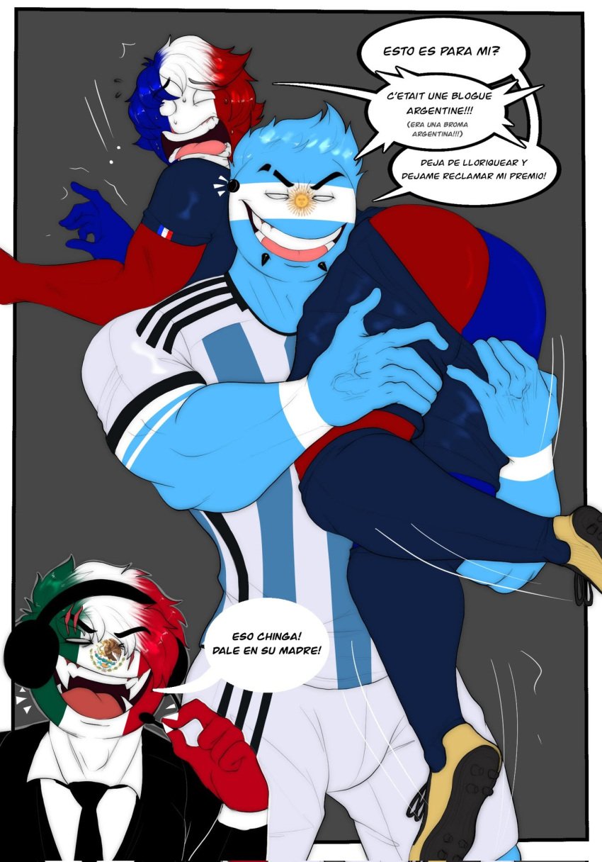 2022_fifa_world_cup adidas argentina argentina_(countryhumans) big_dom_small_sub blue_skin countryhumans dominant_male fifa france france_(countryhumans) french_text melix214 mexico mexico_(countryhumans) nike pulling_down_pants rape red_skin smiling spanish spanish_dialogue spanish_text struggling surprised surprised_expression white_skin world_cup