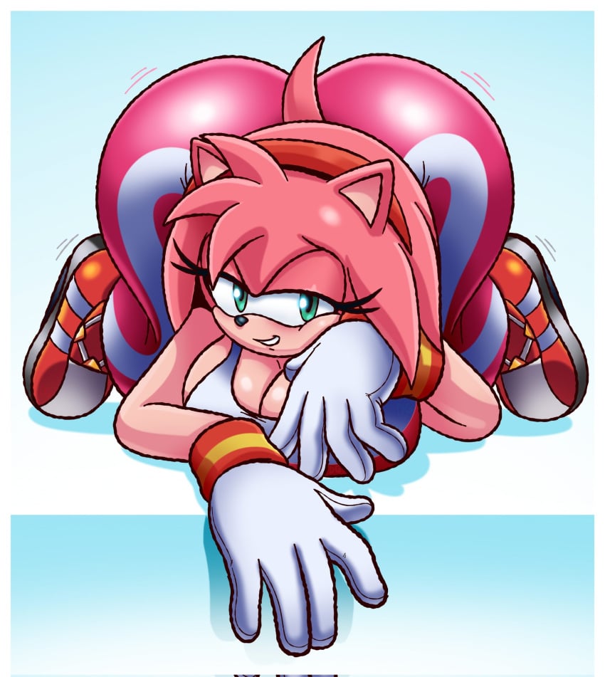 1girls all_fours amy_rose arm_support ass_up big_ass big_breasts bubble_butt busty cleavage deegee devilishcentral face_down_ass_up fat_ass huge_breasts looking_at_viewer pants seductive seductive_smile sensual sonic_(series) sonic_riders sonic_the_hedgehog_(series) sportswear