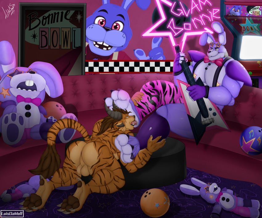 2022 abs absurd_res animatronic anthro_on_anthro anus anus_exposed anus_outline ass balls bara barazoku biceps big_ass big_butt bigger_male blue_eyes bow_tie bowling bowling_ball bowtie brown_hair brown_tuft bubble_ass bubble_butt bulge bunny buttons claws claws-and-paws commission digital_drawing_(artwork) digital_media_(artwork) eyebrows fangs feet feet_on_face felid feline feline_humanoid felis finger_claws fingerless_gloves five_nights_at_freddy's five_nights_at_freddy's:_security_breach fnaf foot_fetish foot_lick foot_worship gay glamrock_bonnie_(fnaf) glasses glasses_on_head gloves guitar hi_res holding_guitar holding_object horned horns hybrid large_ears large_tail licking licking_feet licking_foot licking_paw loki_roland looking_down_at_partner luisdawolf machine male/male muscular muscular_anthro muscular_arms muscular_male nipples nipples_covered open_mouth orange_body orange_fur pants pants_around_one_leg partially_clothed partially_clothed_male paws paws_on_face plushie presenting_anus pruch purple_body purple_fur rabbit rabbit_ears rabbit_humanoid red_couch red_eyes robot scottgames sharp_teeth shoulder_pads sitting_on_couch size_difference slurping smaller_male smile spiked_horns spiked_kneepads star_glasses steel_wool_studios stripes sunglasses sunglasses_on_head suspenders tail_tuft teeth testicles thick_eyebrows tiger toes tongue tongue_out two_tone_body two_tone_fur watermark