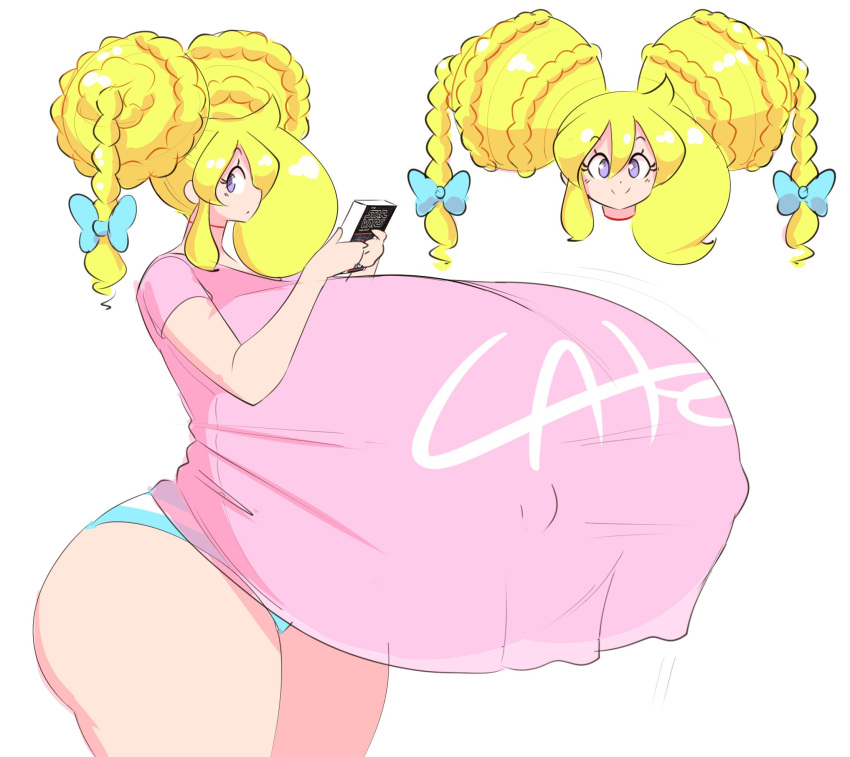 1girls 2020s 2022 big_bun blonde_hair braided_hair breasts cassie_(theycallhimcake) double_braided_bun double_bun female female_focus gigantic_breasts huge_breasts hyper hyper_breasts long_hair massive_breasts nipple_bulge panties simple_background solo solo_female solo_focus striped_panties theycallhimcake top_heavy underwear white_background