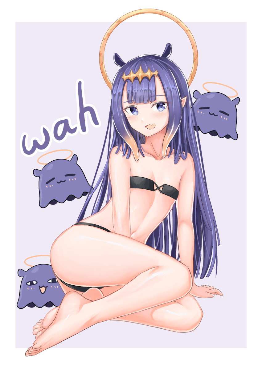 1girls artist_request ass ass_focus belly_button bikini blush blushing_at_viewer diadem eyebrows_visible_through_hair fan_mascot_(vtuber) female flat_chest flat_chested halo hololive hololive_english hololive_myth light-skinned_female light_skin long_hair looking_at_viewer mole mole_under_eye multicolored_hair ninomae_ina'nis orange_hair pale-skinned_female pale_skin pointy_ears purple_eyes purple_hair small_breasts swimsuit tako_(ninomae_ina'nis) thick_thighs thighs tiara very_long_hair virtual_youtuber