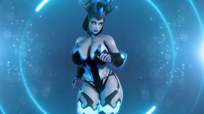 3d 3d_(artwork) big_breasts breasts fortnite gloves glowing goth headwear helmet ice_queen_(fortnite) leotard sonicfreak thick_thighs thighhighs thighs