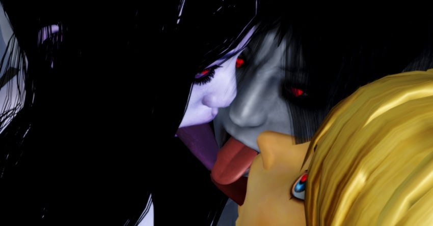 1boy 2girls 3d 3d_(artwork) 3dhentaihero crossover ghost ghost_girl group_kiss group_kissing hyrule_warriors ju-on kissing link link_(hyrule_warriors) saeki_kayako the_grudge the_legend_of_zelda the_ring triple_kiss yamamura_sadako