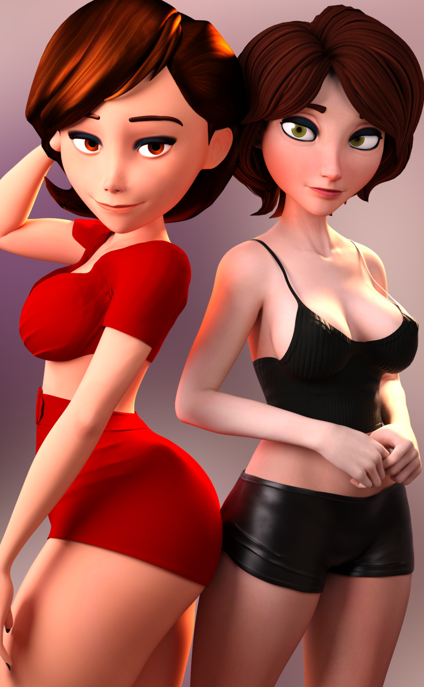 2girls 3d 3d_(artwork) ass athletic athletic_female big_ass big_breasts big_hero_6 bottom_heavy breasts brown_hair bubble_ass bubble_butt busty cass_hamada crossover disney eyebrows eyelashes eyes female female_only fit fit_female fully_clothed hair helen_parr heroine hips hourglass_figure huge_ass human large_ass legs light-skinned_female light_skin lips marvel marvel_comics medium_breasts milf mother pixar short_hair straight_hair the_incredibles thick thick_hips thick_legs thick_thighs thighs top_heavy upper_body voluptuous vtemp waist wide_hips