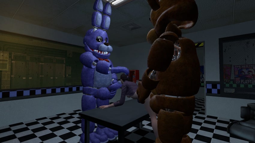 anal blowjob bonnie_(fnaf) face_fucking five_nights_at_freddy's freddy_(fnaf) half-dressed nina_taylor sex