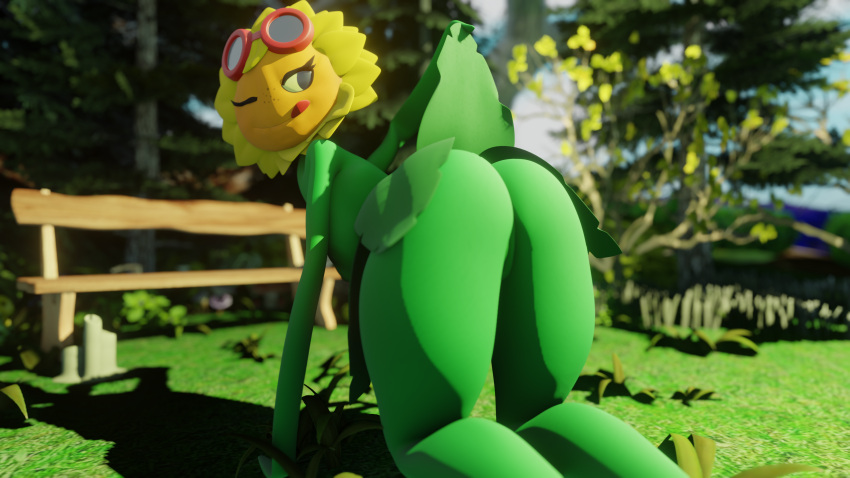 3d ass blender_(software) blender_eevee dave187 female green_skin hi_res on_knees plant_girl plantie plants_vs_zombies plants_vs_zombies:_heroes self-upload self_upload skirt_lift solar_flare_(pvz) sunflower sunflower_(pvz) teasing thighs